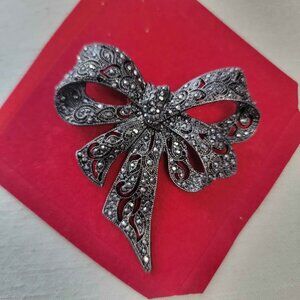 Large Black Marcasite Bow Brooch